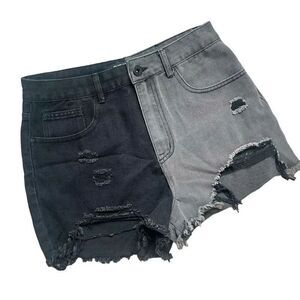 Womens Blue Savvy Boutique Distressed Two Tone Color Block Jean Shorts - Sz 9